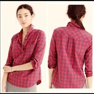 J Crew tartan popover button down tunic blouse Sz 0